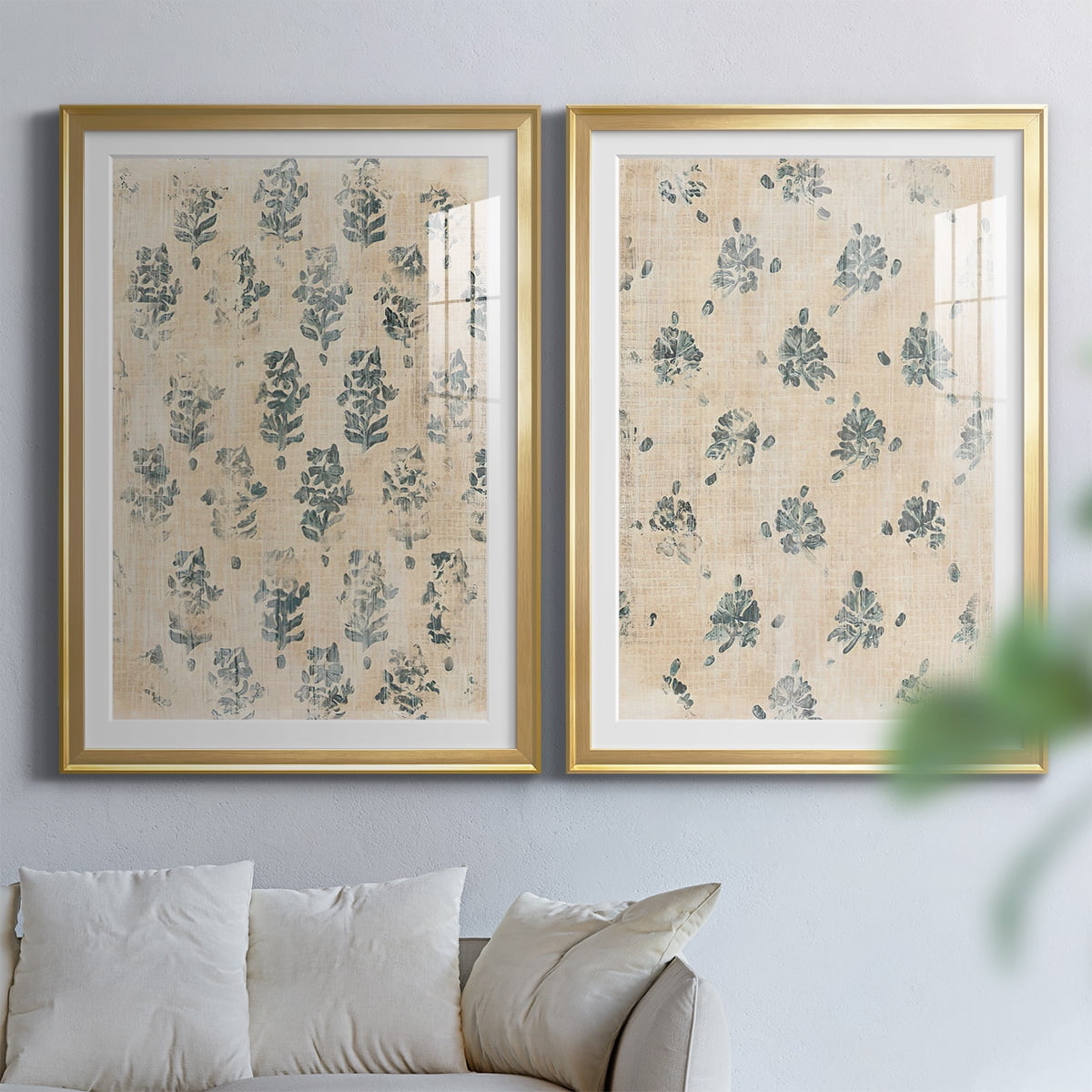 Wexford Home Vintage Blockprint I Premium Framed Print, 18.5" x 24.5" - Ready to Hang, Gold (Set of 2)
