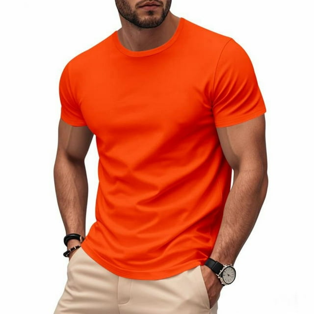 Viluyesy T-Shirt Actif d'Été à Séchage Rapide pour Homme, Col Ras du Cou, Muscle, Doux, Extensible, Uni, Manches Courtes, Orange, P
