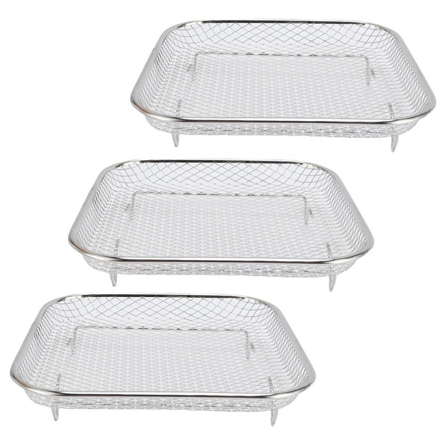 3 Pack Fryer Rack Set, 304 Stainless Steel Square Cooking Rack for Grilling Frying Steaming with Detachable Oil Filter Net for Air Fryer Inner Pot