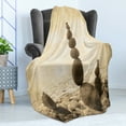 thumbnail image 4 of Ocean Soft Flannel Fleece Throw Blanket, Coastal Shore Calm Water Print Sepia Big and Small Rocks Pebbles Grunge, Cozy Plush for Indoor and Outdoor Use, 70" x 90", Beige Brown, by Ambesonne, 4 of 5
