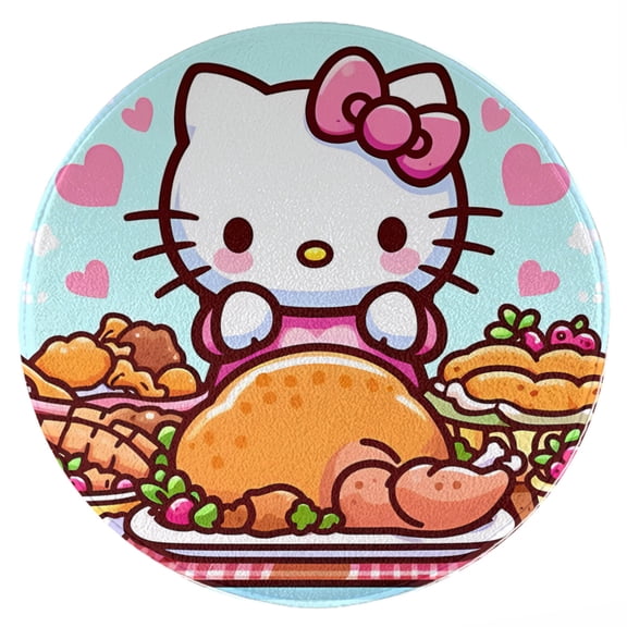 Hello Kitty Thanksgiving halloween Round Rug Washable Circle Rug Non Slip Round Doormat Anime Printed Flannel Round Entryway Rug Floor Carpet Round for Entrance, Entryway, Bedroom 23.6 Inch