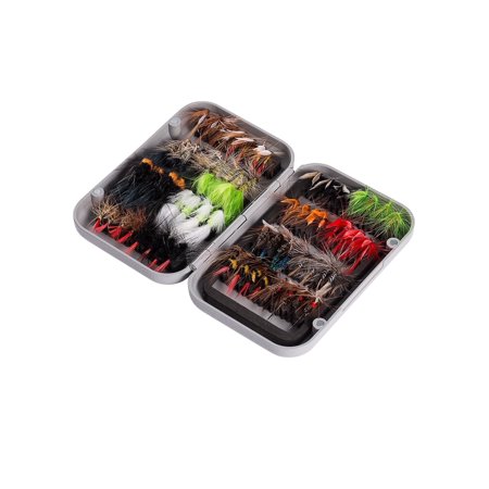 Bassdash Fly Fishing Assorted Flies Kit, Pack of 64 pcs Fly Lure including Dry Flies, Wet Flies, Nymphs, Streamers, Terrestrials, Leeches and More, with Magnetic Fly Box