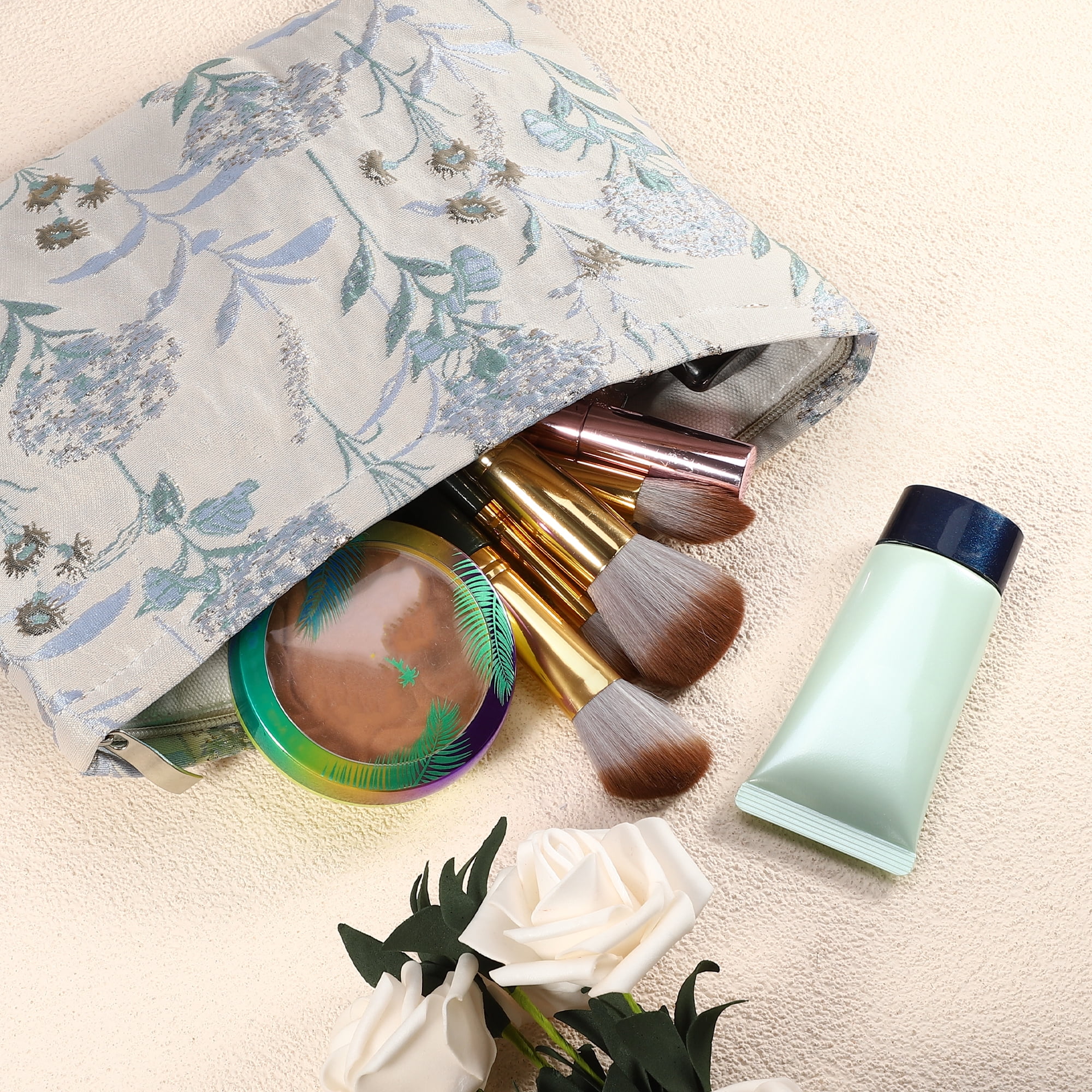 Unique Bargains Flower Pattern Cosmetic Bag Zipper for Travel