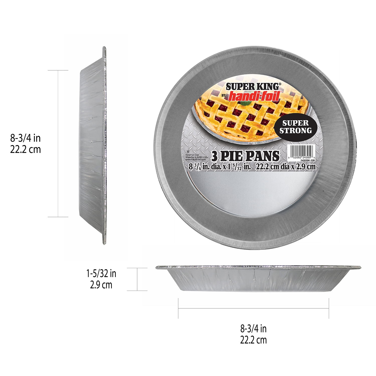 (3 pack) Handi-Foil Heavy Duty Aluminum Pie Pan, 3 Count, 9"
