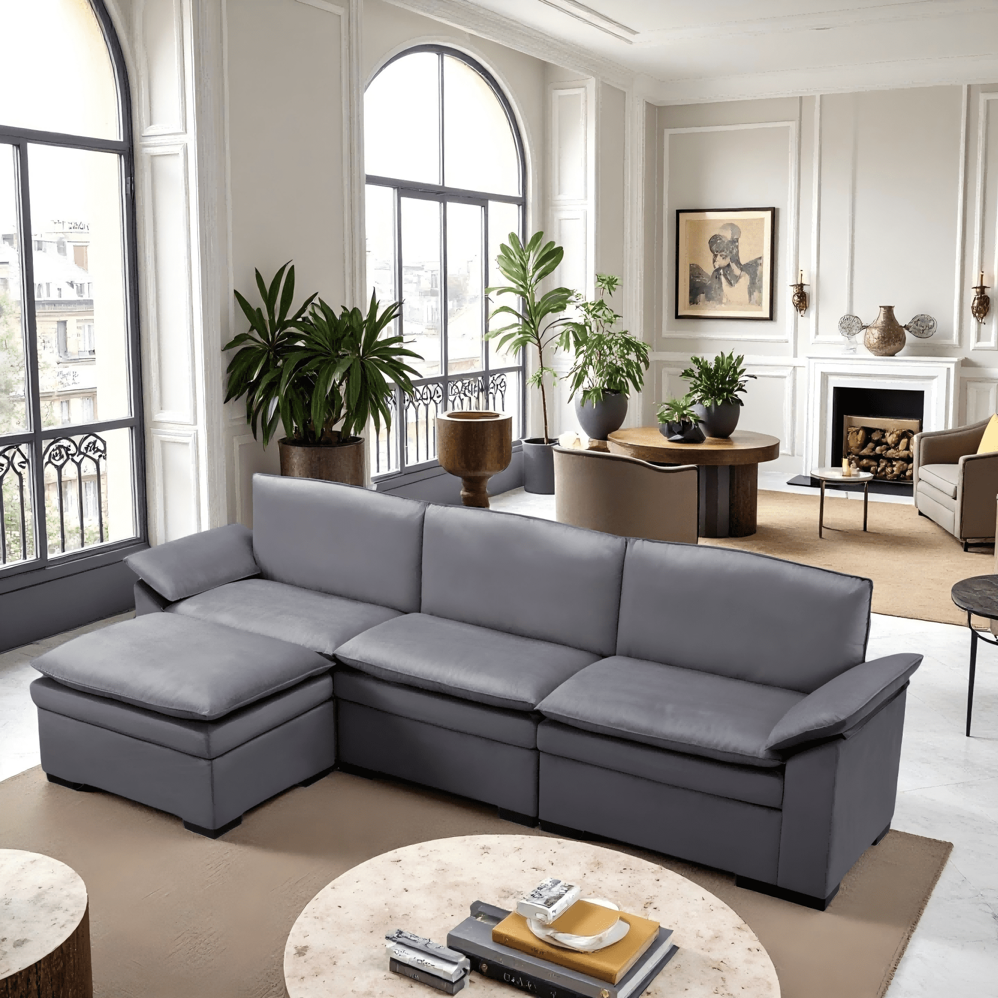 Gewnee Combination Sofa With Movable Footstool and Movable Footrest, Suitable For Living, Office Area and Reception Room.
