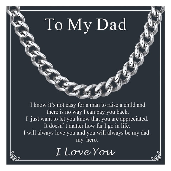 FaithHeart Silver Cuban Link Chain Men Necklace Stainless Steel Jewelry Gift with Card To My Dad Father's Day Birthday Christmas 6mm 20"