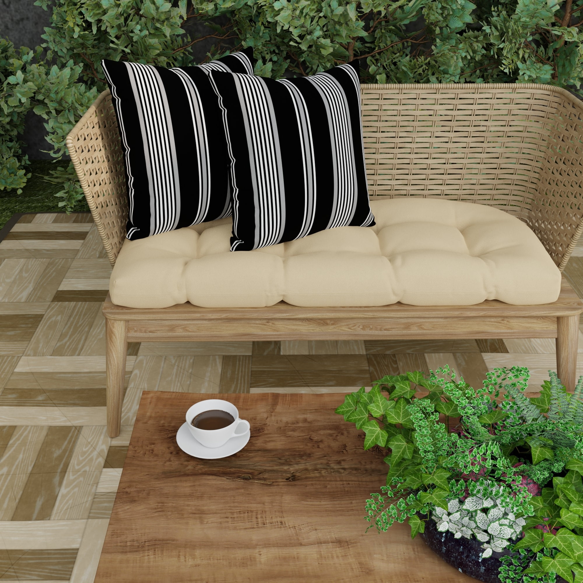 Jordan Manufacturing 16" x 16" Reeder Black Stripe Square Outdoor Throw Pillow (2 Pack)
