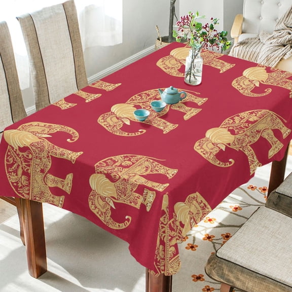 BZSMCE Square Tablecloth Elephant Elegance on Red Pattern Tableclothes