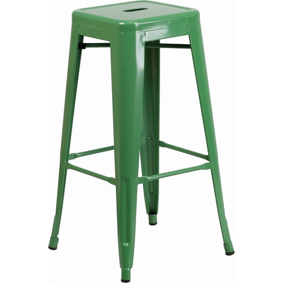 Commercial Grade 30" High Backless Green Metal Indoor-Outdoor Barstool with Square Seat