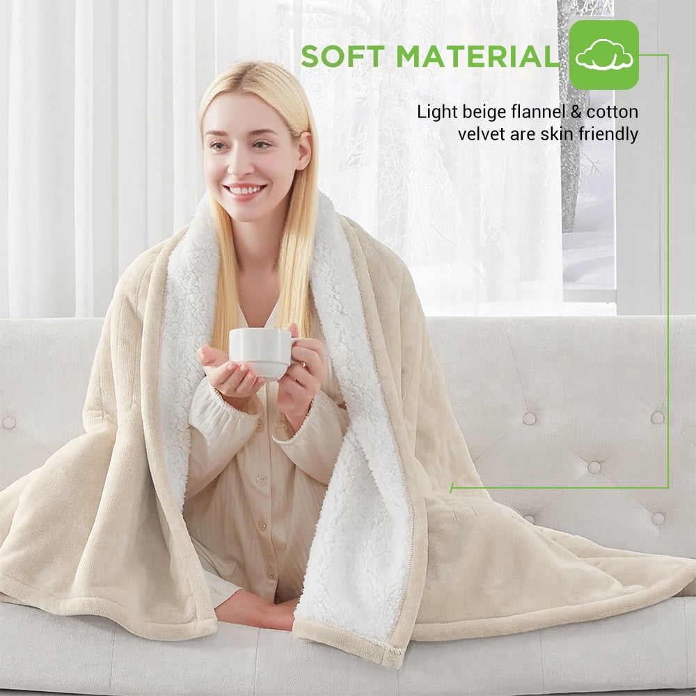 COWIN Electric Blanket King Size,Flannel and Shu velveteen Heated Blanket with 10 Heating Levels & 1-8 Hours Auto Shut Off, Machine Washable, Beige, 100" x 90"
