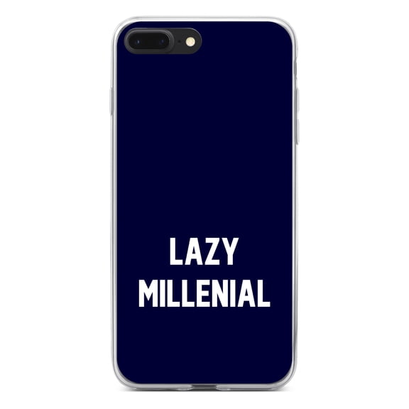 DistinctInk Clear Shockproof Hybrid Case for iPhone 7 PLUS / 8 PLUS (5.5" Screen) - TPU Bumper, Acrylic Back, Tempered Glass Screen Protector - Lazy Millenial - Navy & White