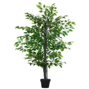Outsunny 4.75pi Artificiel Ficus Soie Arbre Banyan Plante Faux Arbre Décoratif avec Pot de Pépinière pour Décoration Intérieure Extérieure