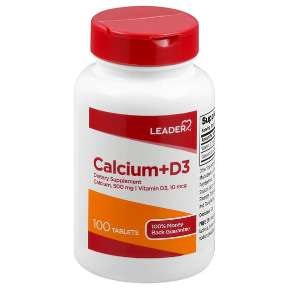 Leader Calcium Vitamin 500mg   D3 10mcg, 100 Tablets