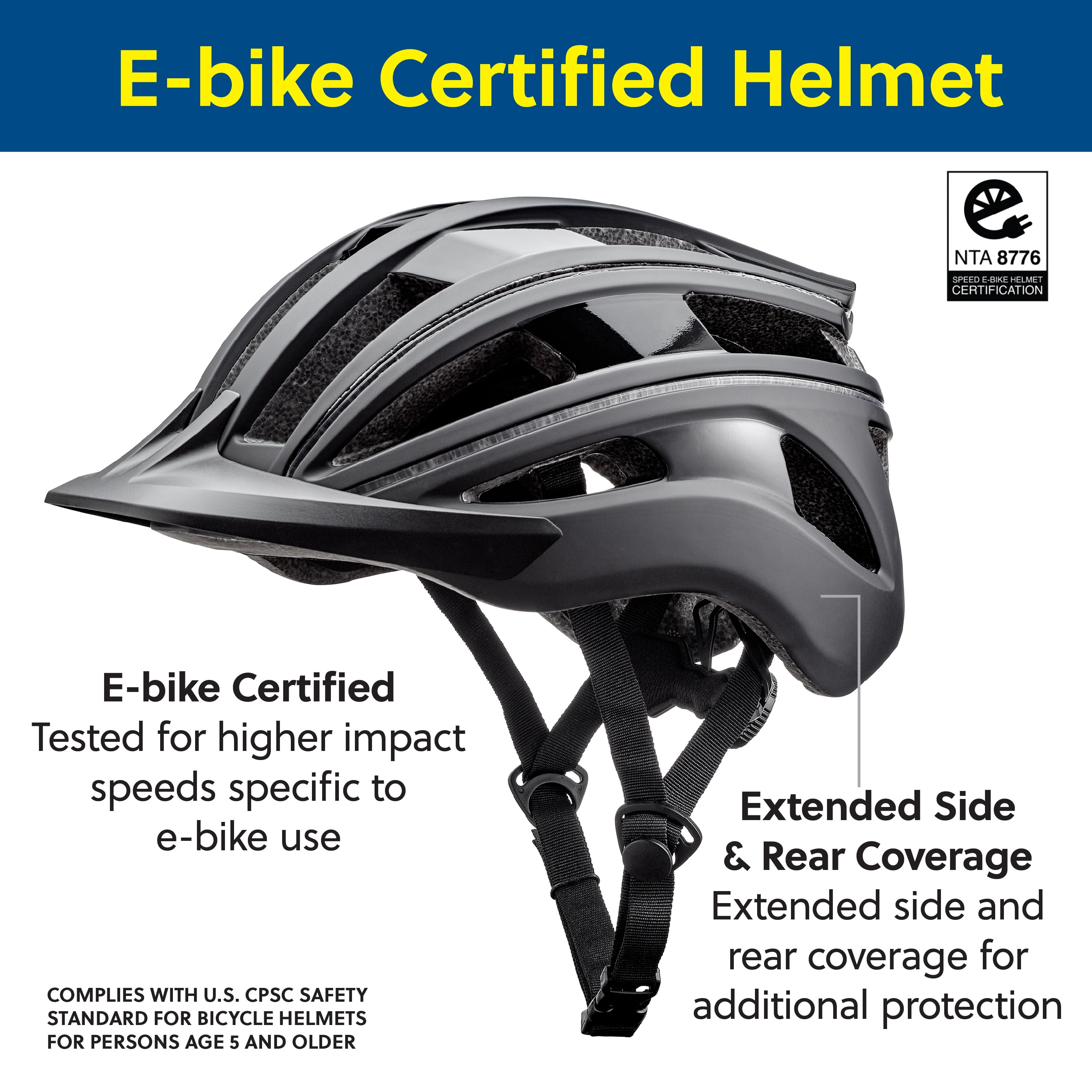 Concord Adult Bike Helmet with 360 LED Lights, Adjustable Fit, Black for Ages 14+