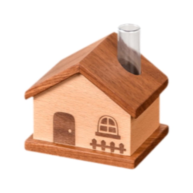 Jarrón de flores hidropónico con forma de mini casa, decoración de escritorio para dormitorio Marrón claro