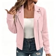 thumbnail image 2 of Womens Jacquard Textured Chevron Moto Jacket Lapel Collar Slim Short Biker Coat with Zip Pockets Casual Outerwear Pink M, 2 of 9