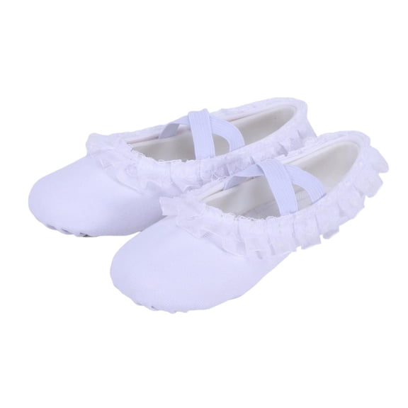 TFEOQRY Kids Lace Trim Ballet Shoes Soft Split Sole Elastic Straps Canvas Dance Slippers