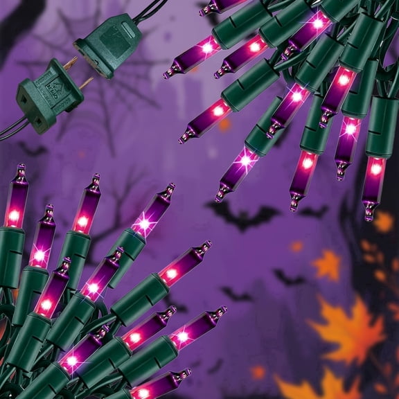 JILhome Halloween String Lights, 33ft Connectable Purple String Lights with Black Wire, 100 LED Incandescent Plug In Mini Lights for Halloween, Garland, Home, Party