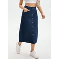 thumbnail image 2 of DARING DIVA Women's Button Down Front Slit A Line Midi Jean Skirts 2XL Dark Blue, 2 of 7