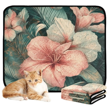 Qxltty Exotic Pink Flowers Cat litter Pads Pet Set of 3 Diaper Mats Center Anti-leakage Layer Absorbent Soft and Comfortable
