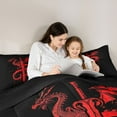 thumbnail image 4 of Feelyou cartoon Western Dragon Bedding Comforter Set 7pcs, Red Watercolor Animal Queen Bedding Sets, Teens Kids Boys Girls Reversible Queen Sheet Sets, Luxury Bedroom Decor, 4 of 8