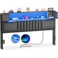 thumbnail image 4 of iSunirm Upholstered Headboard for Queen Size Bed Frame with Storage Cabinet & Shelf, Queen Headboard with Outlets and RGB LED Light, for Bedroom/Dorm Room, 40.1"W x 6.3"D x 43.3"H, Black Oak, 4 of 9