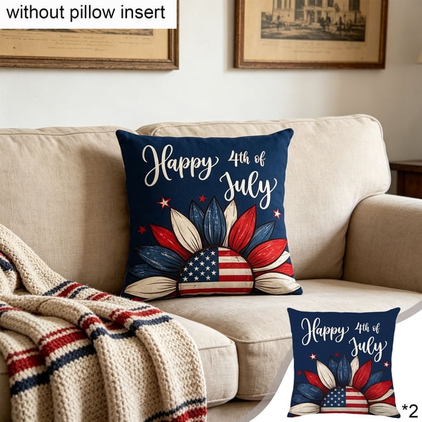 2 Pack 18x18 Inch 45x45cm Patriotic Throw Pillow Covers Happy Of July Gods Blessed America Pillow Cases For Independence Day Home Decor