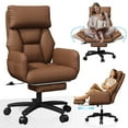thumbnail image 6 of Solfway Criss Cross Desk Chair, Cross Legged Office Chair with Wheels, Brown Leather Big and Tall Reclining Office Chair 500lbs with Foot Rest, Reversible Armrests & Wide Seat, 6 of 11