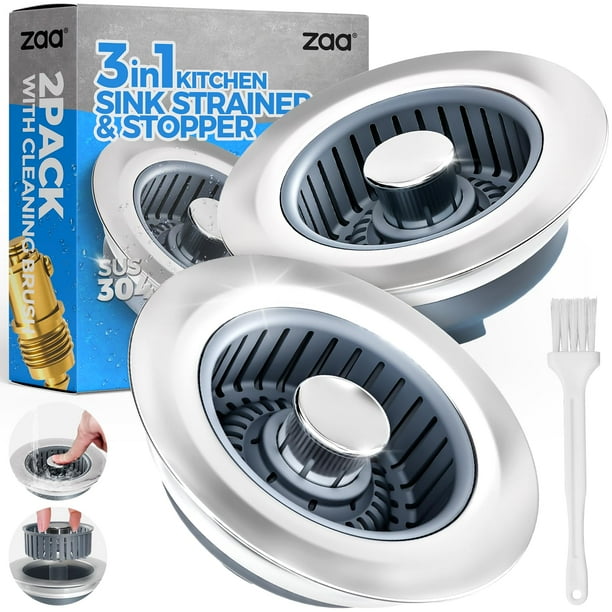 Colador de desagüe para fregadero de cocina, 3 en 1, de acero inoxidable, 8,9 cm