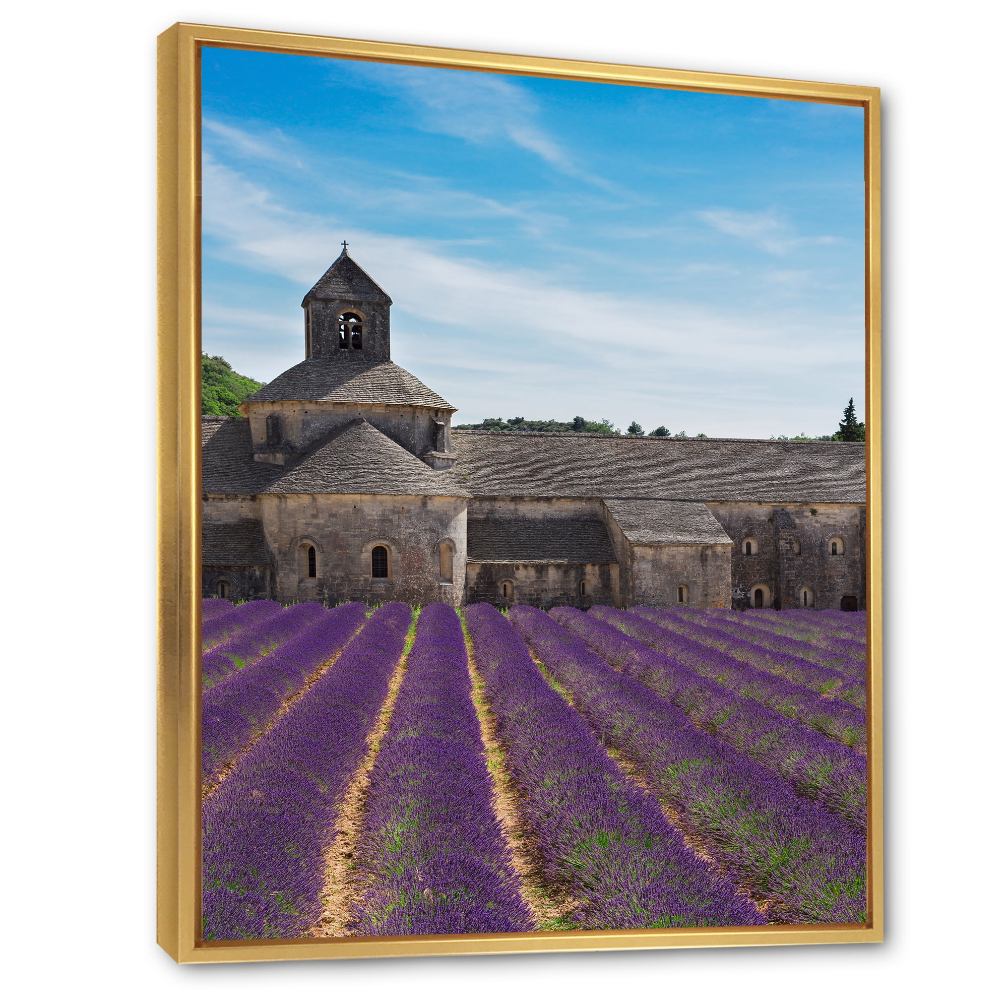 Designart 'Abbey With Lavender Field In France' Farmhouse Framed Canvas Wall Art Print