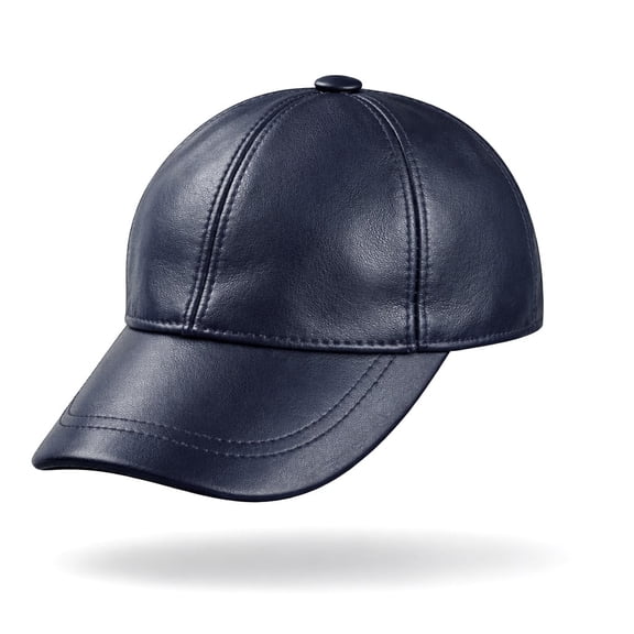 Genuine Lambskin Leather Baseball Cap – Navy Blue Real Leather Hat for Men & Women Lukkiu