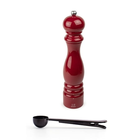 Peugeot Paris u'Select 12-inch Pepper Mill Gift Set, Passion Red - With Stainless Steel Spice Scoop/Bag Clip (Pepper Mill w/Scoop)