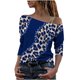 thumbnail image 1 of Camisa sexy con hombros descubiertos y oblicua para mujer, con lentejuelas brillantes y estampado de leopardo, informal, de manga larga, elástica, color azul, 1 of 3