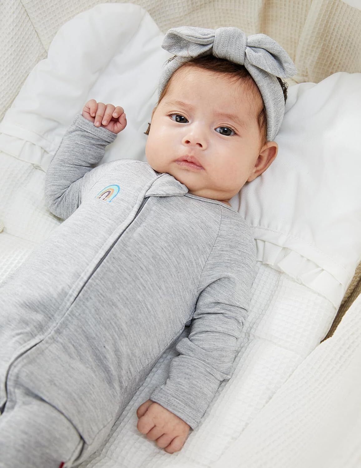 Momcozy Bamboo Fiber Baby Bodysuit 2-Piece Set,No Feet Covered BP002 12-18 Months Blue + Gray