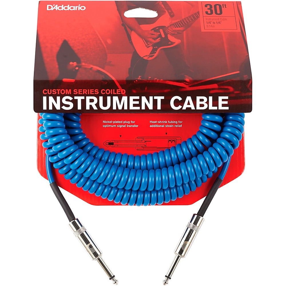 D'Addario Coiled Instrument Cable 30 ft. Blue