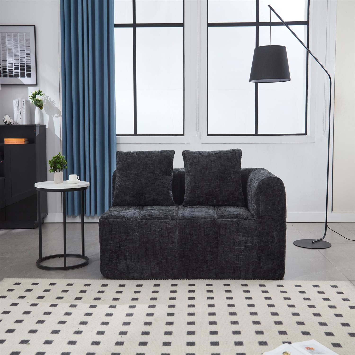 Demi Bonn 62" Plush Chenille Loveseat Sofa, Modular Sleeper for Living Room, Bedroom, Apartment Lounge, Stylish & Comfortable Couch, Black