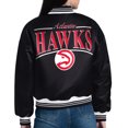 thumbnail image 2 of Women's Starter  Black Atlanta Hawks Arch Stripe Full-Snap Satin Varsity Jacket, 2 of 3