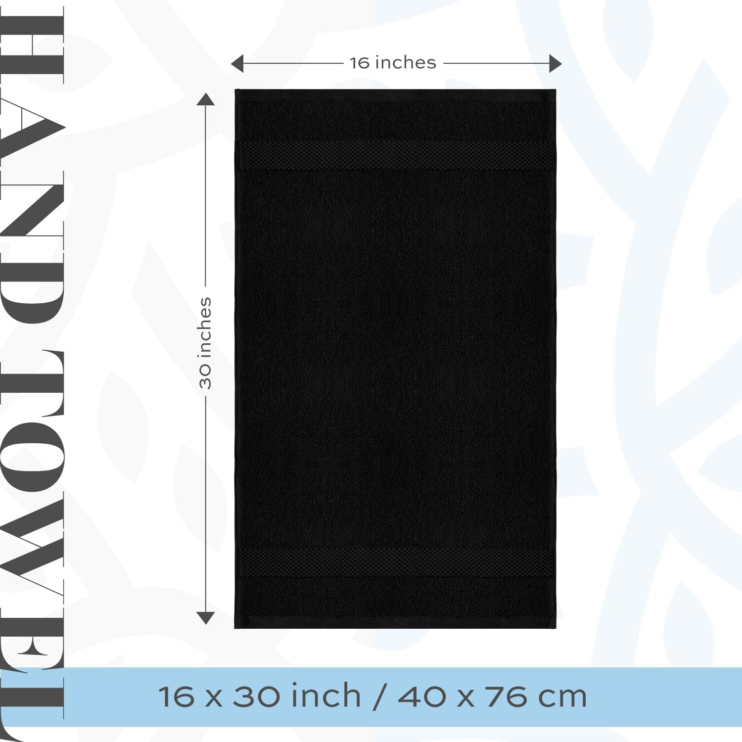 General Luxury Black Hand Towels - Soft 100% Turkish Cotton | Highly Absorbent Hotel spa Bathroom Towel Collection | 16x30 Inch | Set of 6