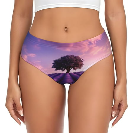 Naloa Lavender Field Sunset Womens No Show Cotton Underwear Mid-High Waisted Soft Ladies Panties Strech Breathable Briefs -XX-Large