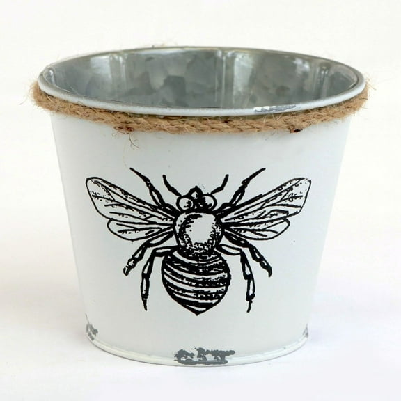 Unbranded White With Black Bee And Rope Accent Planter