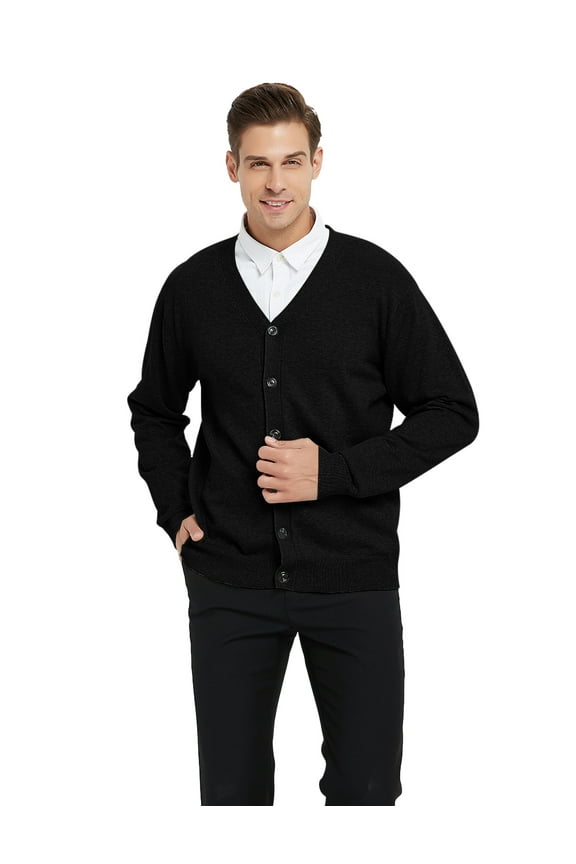 Men's Sweater Cardigan Long Sleeve Sweater Open Front Cardigan Sweater Casual Fit V-Neck Cotton-Black-2XL
