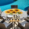 thumbnail image 5 of Sunflower Round Tablecloth 55-60 Inch Round Fitted Table Cloth with Elastic Edge, Hello Summer Yellow Floral Grey Wood Grain Waterproof Table Cover Protector for Outdoor Picnic Party Dining, 5 of 6