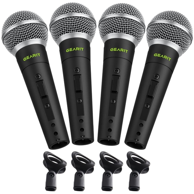 Micrófono GEARit Dinámico Cardioide Vocal Paquete de 4 con Interruptor On/Off