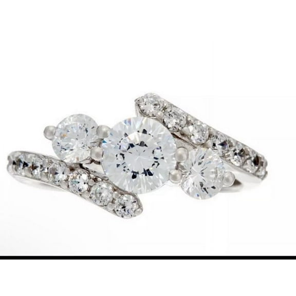 Women's Three Stone Diamond Engagement Ring, Bypass Shank Solitaire With Accents Diamond Ring, Infinity Love Ring, 925 Sterling Silver, 2.3 Ct Simulated Diamond, Gift Ring For Her