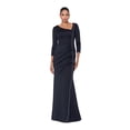thumbnail image 1 of XSCAPE Robe de Soirée Longue Noire pour Femmes, Froncée, Ornée, Zippée, Non Doublée, Manches 3/4, Encolure Asymétrique, Taille 4, 1 of 1