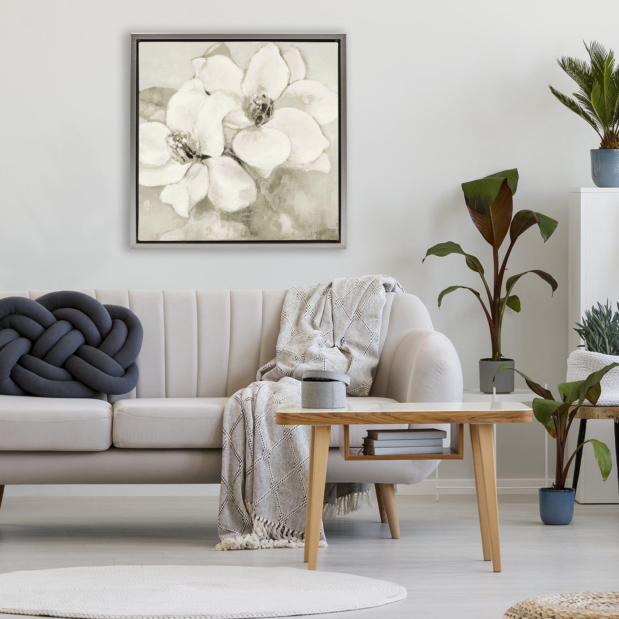 Stupell Industries Subtle Beige Magnolias Gray Framed Floater Canvas Wall Art, design by Lanie Loreth
