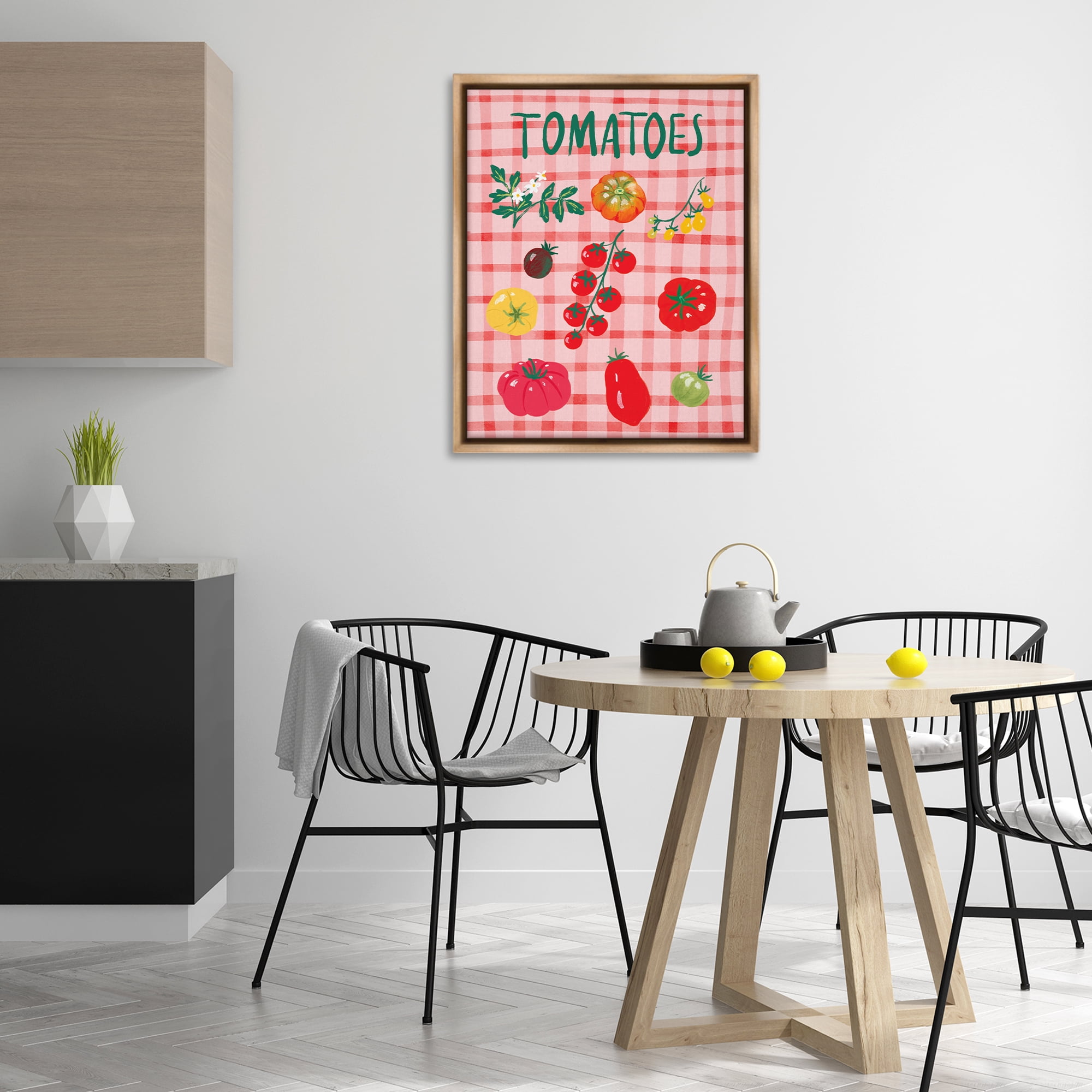 Stupell Industries Various Tomatoes on Plaid Food & Beverage Painting Brown Floater Framed Canvas Art Print Wall Art, 25 x 31