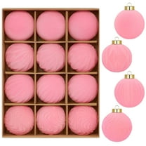 12pcs Flocked Christmas Balls, Dark Velvet Matte Flocking Tree Ornaments, Shatterproof Decorative Balls with Rich Colors, Perfect for Christmas Tree & Holiday Wreath Decoration, 2.36in, Pink