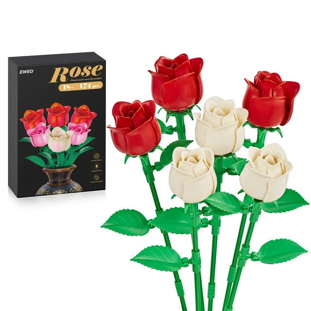 Set de construcción con forma de ramo de flores EWED Rose, paquete de 6 unidades, para decoración del hogar