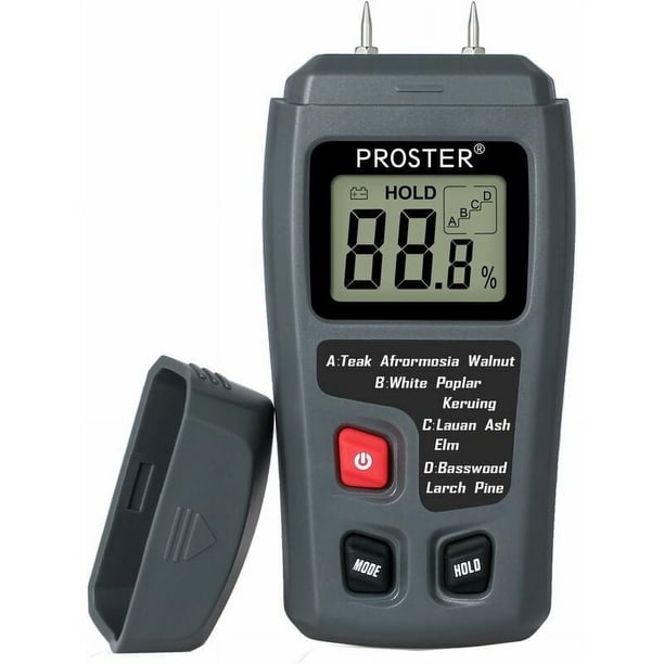 Probador de humedad de madera de 2 pines Detector de humedad digital con pantalla LCD HD Higrómetro de madera Rango 0-99,9% Precisión 0,5% Resolución +/- 0,1% para madera, troncos,